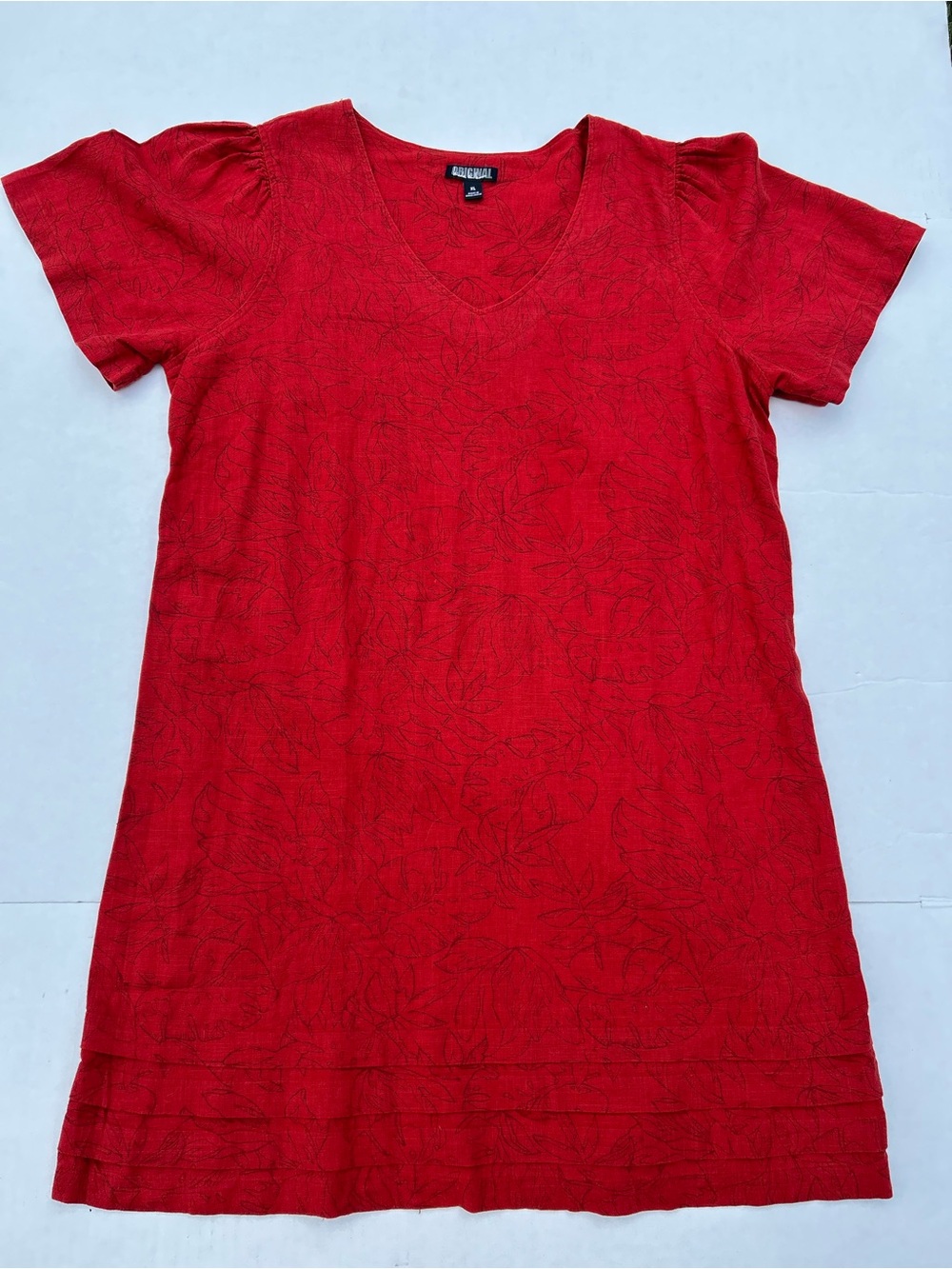 Original Nicole Miller Red Tropical Floral Linen Shift Dress XL